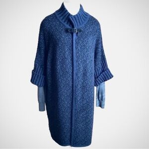 CHIARAMENTE Navy Tweed Duster Cardigan Size M